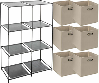 5five Kastmandjes/opberg mandjes - taupe - 6x stuks van 29 Liter - In rekje van 68 x 98 cm