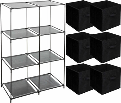 5five Kastmandjes/opberg mandjes - zwart - 6x stuks van 29 Liter - In rekje van 68 x 98 cm