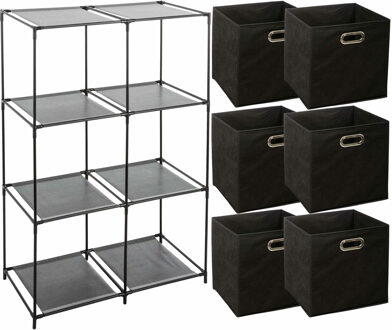 5five Kastmandjes/opberg mandjes - zwart - 6x stuks van 29 Liter - In rekje van 68 x 98 cm