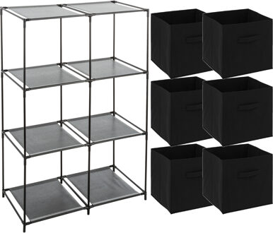 5five Kastmandjes/opberg mandjes - zwart - 6x stuks van 29 Liter - In rekje van 68 x 98 cm