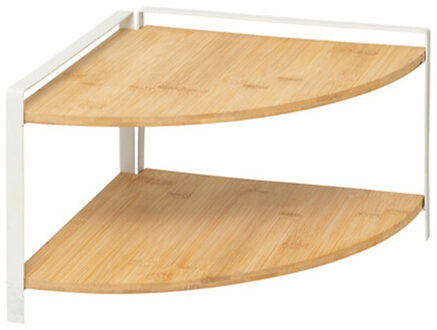 5five Keuken/aanrecht hoek rekje - metaal/bamboe hout - 30 x 30 x 20 cm - organizer - naturel/wit