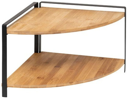 5five Keuken/aanrecht hoek rekje - metaal/bamboe hout - 30 x 30 x 20 cm - organizer - naturel/zwart
