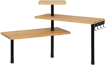 5five Keuken/aanrecht hoek rekje - metaal/bamboe hout - 43 x 43 x 38 cm - organizer - naturel/zwart