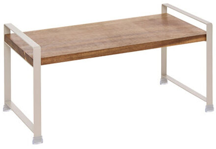5five Keuken/aanrecht rekje - metaal/acacia hout - 40 x 20 x 20 cm - keuken organizer - wit/bruin