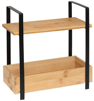 5five Keuken/aanrecht rekje - metaal/bamboe hout - 30 x 14 x 30 cm - keuken organizer - naturel/zwart