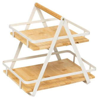 5five Keuken/aanrecht rekje - metaal/bamboe hout - 30 x 22 x 29 cm - keuken organizer - naturel/wit