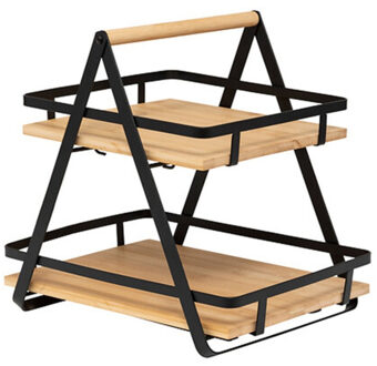 5five Keuken/aanrecht rekje - metaal/bamboe hout - 30 x 22 x 29 cm - keuken organizer - naturel/zwart