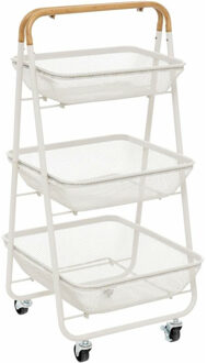 5five Keuken/badkamer opberg trolley - 3 laags - beige - 48 x 41 x 87 cm - mesh metaal