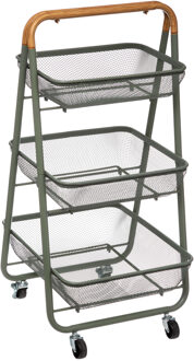 5five Keuken/badkamer opberg trolley - 3 laags - groen - 48 x 41 x 87 cm - mesh metaal