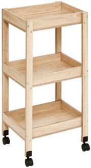 5five Keuken/badkamer trolley 3 laags - L40 x B30 x H80 cm - naturel - hout - met wielen