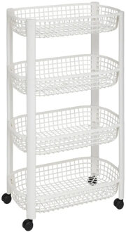 5five Keuken/badkamer trolley 4 laags - L46 x B25 x H79 cm - wit - kunststof - met wielen