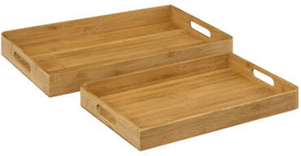 5five Keuken dienbladen set van 2x stuks met opstaande rand - bamboe hout - 46 x 30 cm/38 x 26 cm