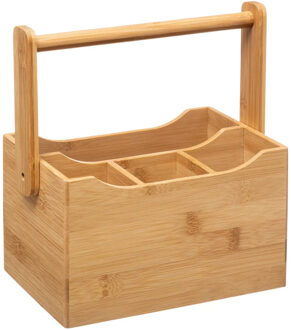 5five Keuken gerei rekje/aanrecht spullen organizer - 20 x 14 x 24 cm - bamboe hout - met hengsel