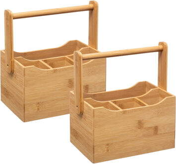 5five Keuken gerei rekje/aanrecht spullen organizer - 2x - 20 x 14 x 24 cm - bamboe hout - met hengsel