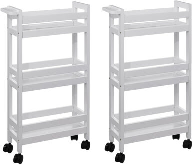 5five Keuken of badkamer trolley 3-laags - 2x - wit - D15 x B40 x H75 cm - mdf hout - met wielen