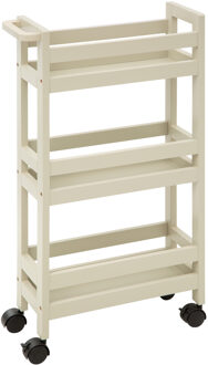 5five Keuken of badkamer trolley 3-laags - creme wit - D15 x B40 x H75 cm - mdf hout - met wielen - Opberg trolley Crème