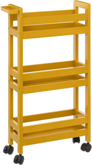 5five Keuken of badkamer trolley 3-laags - geel - D15 x B40 x H75 cm - mdf hout - met wielen - Opberg trolley