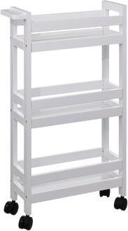 5five Keuken of badkamer trolley 3laags - wit - D15 x B40 x H75 cm - mdf hout - met wielen