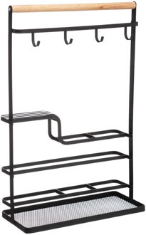 5five Keuken organizer Blackwood - 4 haakjes - 29 x 12 x 44 cm - zwart/bruin - mesh metaal - keukenrek
