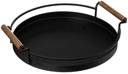 5five Keuken serveer dienblad met opstaande rand - metaal - Dia 36 cm - 2 handvaten - zwart