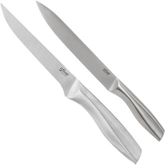 5five keuken/snijmessen set Precision - set van 2x stuks - 34 en 37 cm - RVS - zilver