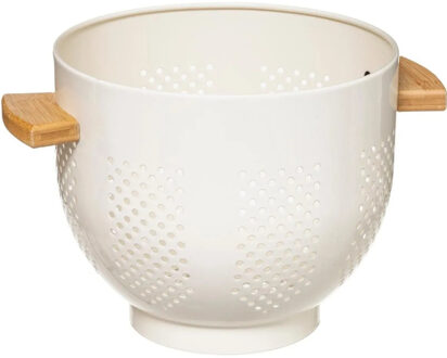 5five keuken vergiet/zeef op voet - wit - 22 x 18,5 cm - metaal met houten handvaten