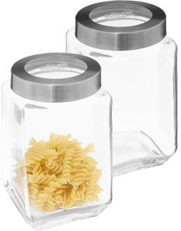 5five keuken voedsel voorraad bewaar pot Thor met draaideksel - 2x - glas - 1600 ml - 11 x 19 cm