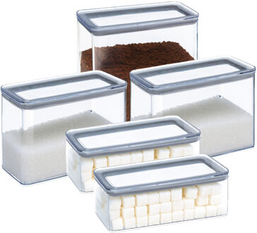 5five Keuken/voedsel voorraadpotten set 5x - kunststof - 1000/2000/3000 ml - luchtdicht