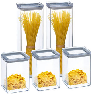 5five Keuken/voedsel voorraadpotten set 5x - kunststof - 1000/2000 ml - luchtdicht
