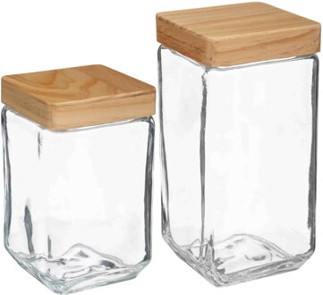 5five Keuken voorraadpotten glas met houten deksel - 2 formaten - 4x stuks - Voorraadpot Transparant