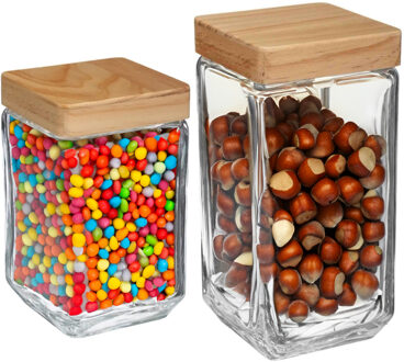 5five Keuken voorraadpotten glas met houten deksel - 2 formaten - 4x stuks