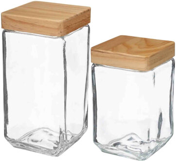 5five Keuken voorraadpotten glas met houten deksel - 2 formaten - 6x stuks - Voorraadpot Transparant