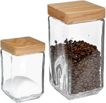 5five Keuken voorraadpotten glas met houten deksel - 2 formaten - 6x stuks