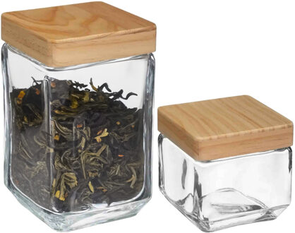 5five Keuken voorraadpotten glas met houten deksel - 2 formaten - 6x stuks
