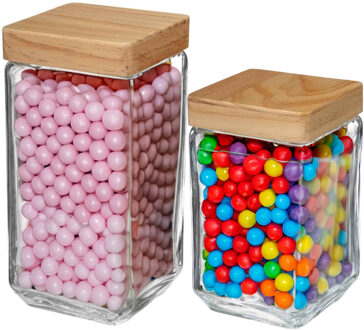 5five Keuken voorraadpotten glas met houten deksel - 2 formaten - 6x stuks