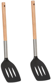 5five keukengerei Bakspatel/bakspaan - 2x - zwart kunststof/ hout - 35 cm