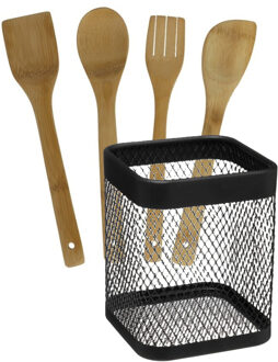5five Keukengerei - houten spatels set 4-delig - draad houder - Keuken pollepels/spatel - bamboe