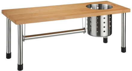 5five Keukenrek/aanrecht organizer met keukenrolhouder/keukengerei houder - 56 x 20 x 21 cm - bamboe hout