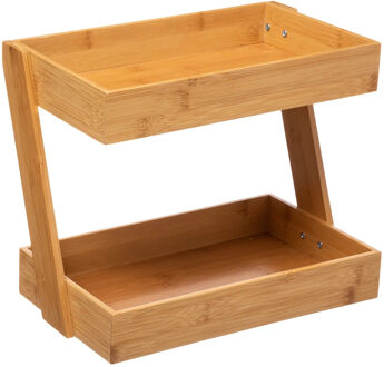 5five keukenrek/opbergrek/aanrecht organizer - 32 x 23 x 26 cm - bamboe hout - Keukenkastorganizer