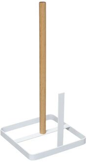 5five Keukenrolhouder - ijzer/hout - 15 x 30 cm - wit - Keukenpapier houder