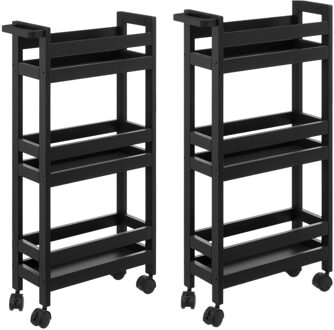 5five Keukentrolley - 2x - 3-laags - zwart - D15 x B40 x H75 cm - Opberg trolley