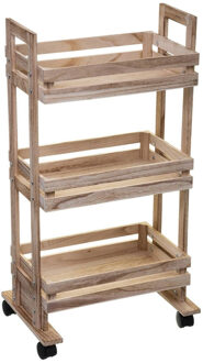 5five Keukentrolley/kast - bruin - hout - 82 x 42 x 30 cm - 3 niveaus - fruitkist/wijnkist - Opberg trolley