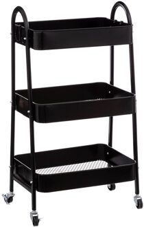 5five Keukentrolley/kast - zwart - metaal - 78 x 44 x 32 cm - 3 niveaus - draadmanden - Opberg trolley