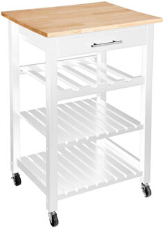 5five Keukentrolley - met lade - wit/bruin - hout - 87 x 58 x 48 cm - keukenkast - Opberg trolley