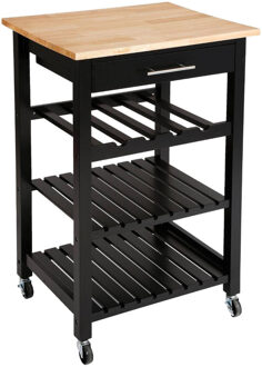 5five Keukentrolley - met lade - zwart/bruin - hout - 87 x 58 x 48 cm - keukenkast