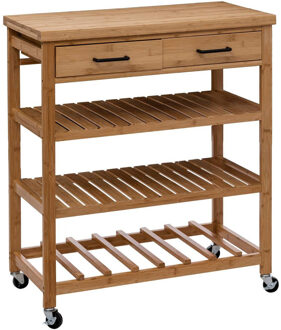 5five Keukentrolley - met lades - bruin - bamboe hout - 90 x 74 x 38 cm - keukenkast - Opberg trolley