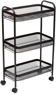 5five Keukentrolley- zwart - mesh metaal - 80 x 47 x 27 cm - 3 niveaus - Maya - keukenkast - Opberg trolley