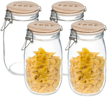 5five Kitchen Weckpot / voorraadpot - 4x - 1,5 Liter - glas - houten deksel - beugelsluiting - luchtdicht