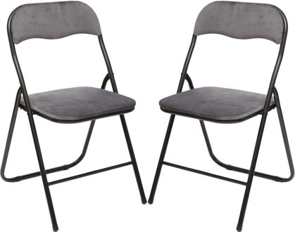 5five Klapstoel met fluweel zitting - 6x stuks - grijs - 44 x 48 x 79 cm - metaal