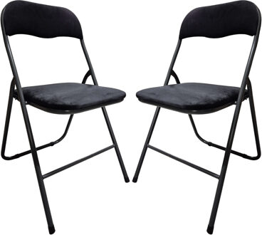 5five Klapstoel met fluweel zitting - zwart/antraciet - 44 x 48 x 79 cm